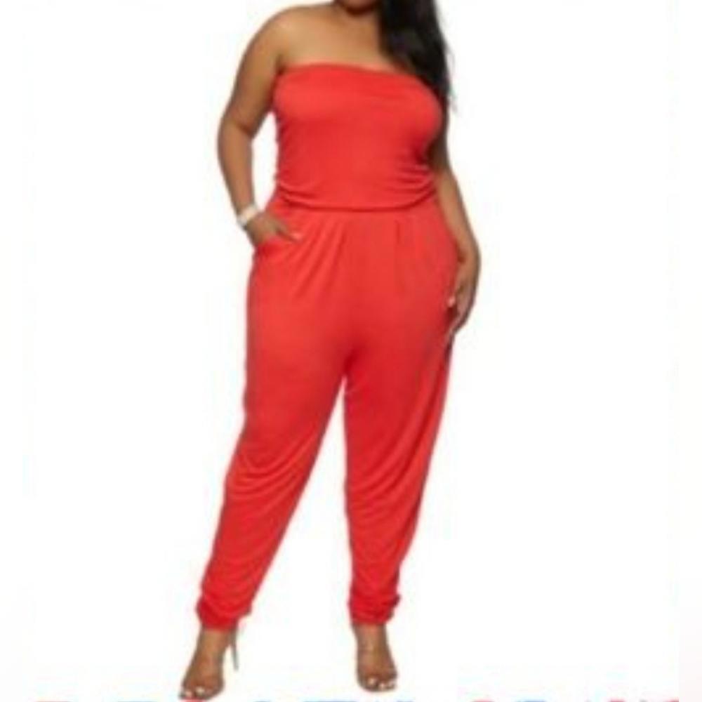 Absolutely Strapless Jumpsuit in Bright Red